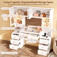 thumbnail image 5 of ChVans 61.4" Large Vanity Desk with Mirror and Lights, Makeup Vanity Table with Charging Station & Glass Top, 3-Color LED Bulbs & RGB Ambient Lighting, 8 Drawers & Storage Cabinets, 5 of 9