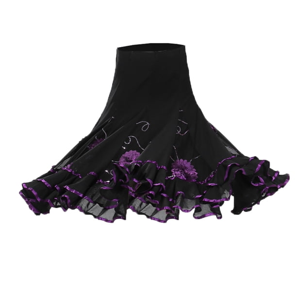 Salón De Baile Flamenco Baile De Vals Falda De Columpio Grande Traje Moderno Con Lentejuelas Púrpura Sunnimix Vestido de baile latino