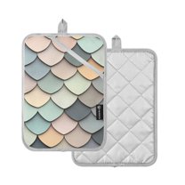 Yayeee Pot Holders Kitchen Heat Resistant with Pocket 7"x9.8" Cotton Oven Cooking Hot Pads, Green Art Pattern