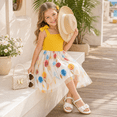 thumbnail image 2 of IPIO Girls’ Yellow One-Shoulder Party Dress with Bow Detail, Ribbed Bodice and Multicolor Rose-Print Tulle Skirt, 2 of 8