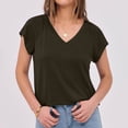 thumbnail image 2 of Liquidation! Hauts Grande Taille pour Femmes, Blouse à Manches Courtes d'Été pour Femmes, Blouse Décontractée Mode pour Femmes Manches 3/4 Unie Col en V, 2 of 5