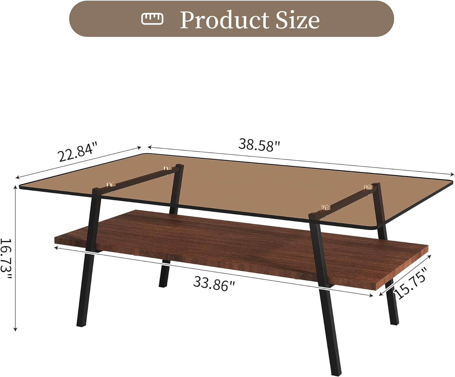 Holaki Glass Coffee Table, Rectangle Tempered Glass Table, 2-Tier Center Table  with Clear Tempered Glass Top Metal Leg, Mordern Home Office Furniture