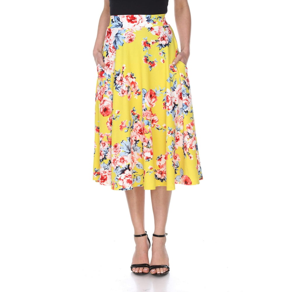 White Mark - Women's Floral Printed Midi Skirt - Walmart.com - Walmart.com