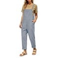 thumbnail image 5 of HBYJLZYG Women's Overalls Rompers with Four Patch Pockets and Adjustable Button Straps, Relaxed Fit Cotton Linen Blend Casual Summer Vacation Everyday Wear for Women, 5 of 7