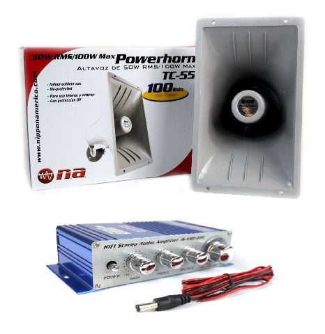 PA Power Horn Speaker 100 Watt Indoor Outdoor 100W w Hifi Stereo Audio  Amplifier
