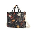 thumbnail image 7 of FORMRS Womens Corduroy Tote Bag Crossbody Shoulder Handbag with Pocket, Black Floral Pattern, 7 of 7