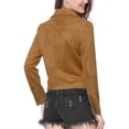 thumbnail image 4 of INSPIRE CHIC Women's Motorcycle Jacket Faux Suede Solid Color Asymmetric Zipper Jacket XL Khaki, 4 of 9