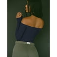 thumbnail image 3 of MOYIKO Off The Shoulder Tops For Women Fitted Long Sleeve Shirts Elegant, 3 of 7