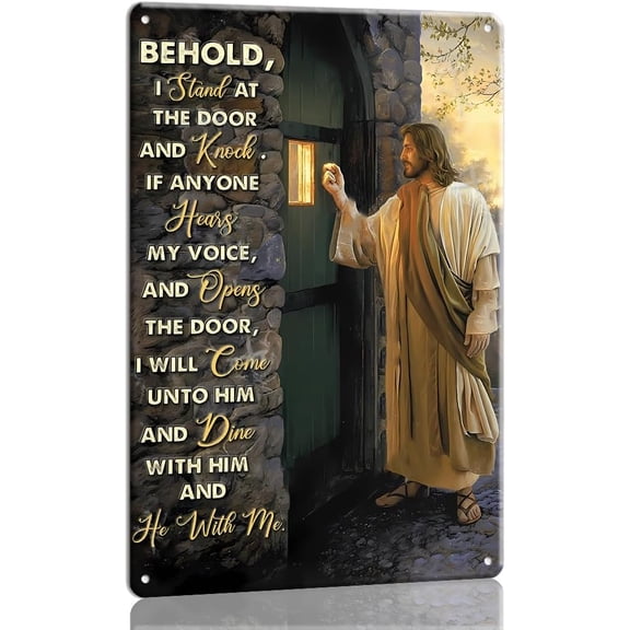 Panfegze Jesus Knocking At The Door Metal Tin Sign Jesus Quote Wall Art for Chapel, Bedroom, Christian Decor (8x12inch(20cmx30cm))
