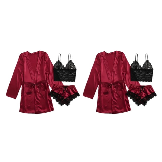 tssuouriy Pyjama Respirant et Confortable pour Femmes Ensemble de Pyjama Style Pyjama pour Femmes Bordeaux L 2Ensemble