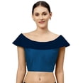 thumbnail image 1 of eloria Women's Art Silk Boat Neck Sleevless Partywear Filler Blouse Top, Color : Teal blue & Navy Blue, 1 of 6
