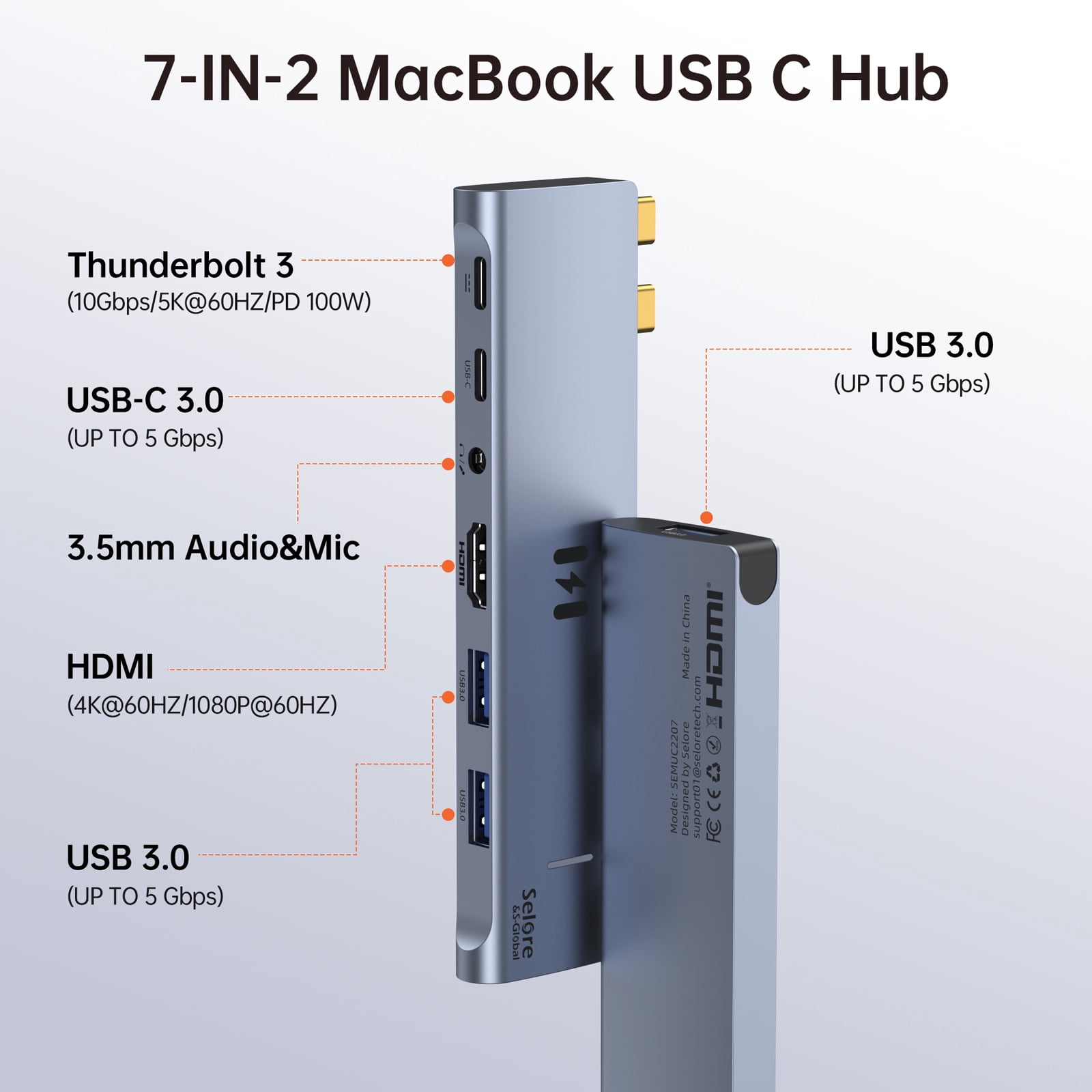 USB C Adapter HDMI Hub for MacBook Pro/Air M1 M2 M3 2024 2023 13"15"16",Mac USB Adapter 7-in-2, MacBook Accessories with HDMI,Thunderbolt 3, USB C and 3 A 3.0 Data Ports, 3.5mm Audio