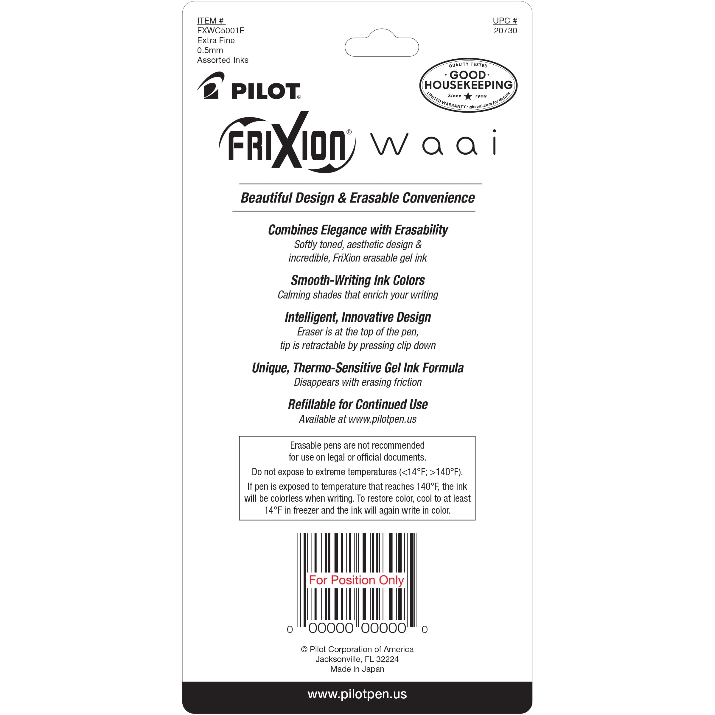 Pilot FriXion Waai Erasable Gel Ink Pens, Extra Fine Point,