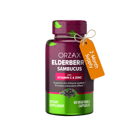 ORZAX Elderberry Capsules - Vegan, Immune Support, Antioxidants - 60 Capsules