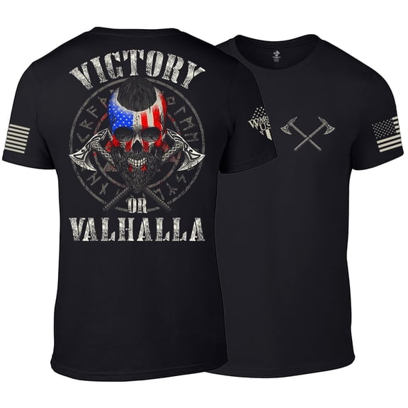 Warrior USA Victory Or Valhalla - Cotton Blend, Screen Printed in The USA, American Made, Regular Fit, Black, XX-Large