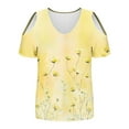 thumbnail image 4 of Shirts for Women Short Sleeved V-Neck Off Shoulder Printing Top Yellow M, 4 of 6