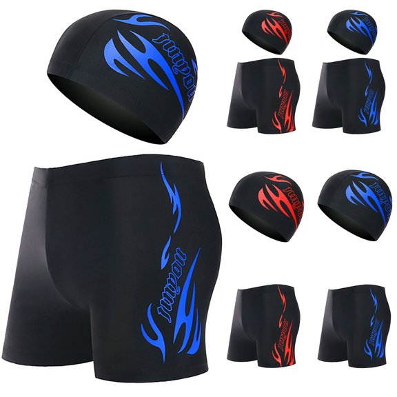 AXXD Mens Athletic Shorts Blue Summer Leisure Hot Spring Beach Shorts Shorts Swimming Trunks   Swimming Cap New Arrival