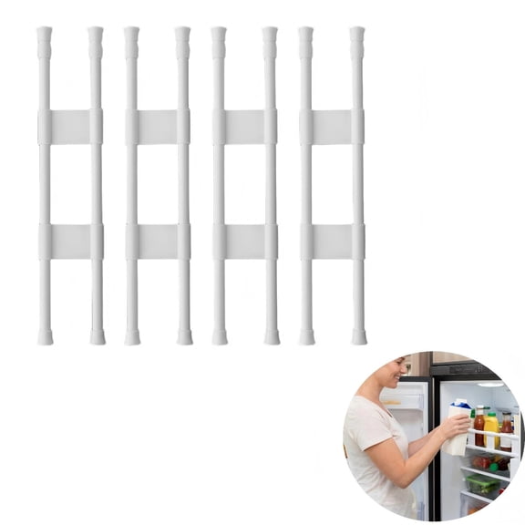 4 Sets Double RV Refrigerator Bars, 15.8-27.6 Inches Non-Slip Adjustable RV Fridge Tension Rods, for Camper Refrigerator, Kitchen, Bookshelf, Cupboard-White