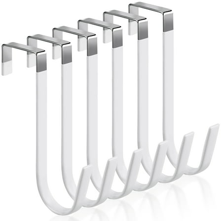 6 Pack Metal Over The Door Hooks, Over Door Hooks With Soft Rubber Surface, Heavy Duty Organizer Over The Door Hangers for Clothes, Umbrellas, Bag, Towels, Hats (White)