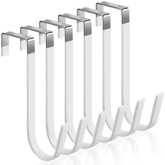 6 Pack Metal Over The Door Hooks, Over Door Hooks With Soft Rubber Surface, Heavy Duty Organizer Over The Door Hangers for Clothes, Umbrellas, Bag, Towels, Hats (White)