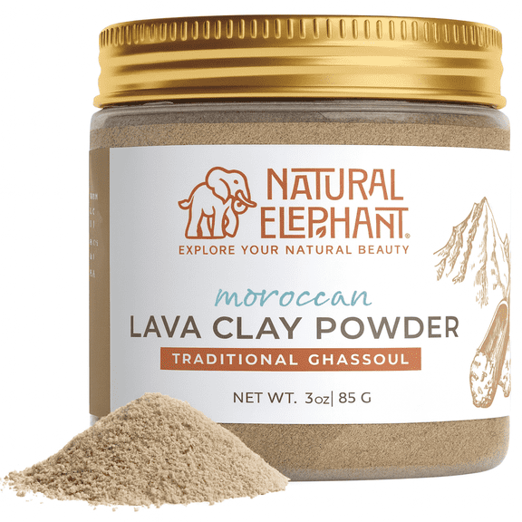 Natural Elephant Ghassoul (Rhassoul) Moroccan Lava Clay Powder | 100% Pure & Natural Face & Body Mask Powder | 3 oz Travel Size