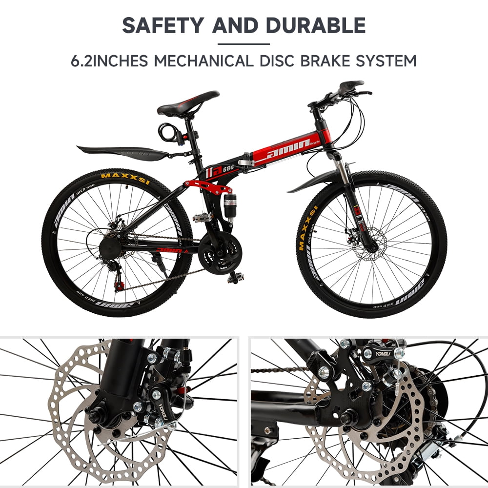 Folding Mountain Bike, Shimano 21 Speed, 26 Inch Adult Bicycle Dual Disc Brake Foldable Bike for Men Womens