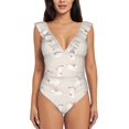 thumbnail image 2 of Yiaed Beautiful Rabbit Print Women's Ruffled One Piece Swimsuit V Neck Swimwear Slimming Monokini for Woman-Small, 2 of 8