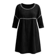 thumbnail image 4 of Ayolanni Fashion Dresses for Women Solid 3/4 Sleeve Crew Neck Midi Shift Dress Going Out Cotton Casual Daily Wear Patchwork Sundress with Pockets Black L, 4 of 5