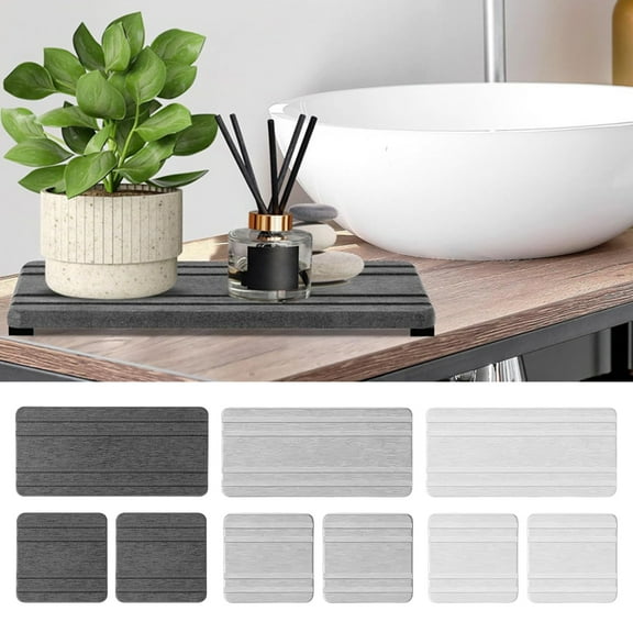 3PCS Water Absorbing Stone Tray, Diatomaceous Stone Sink Tray, Instant Dry Sink Coasters, Kitchen Sponge Hand Soap Holder, Bathroom Sink Vanity Trays,8 * 4inch and 4 * 4inch