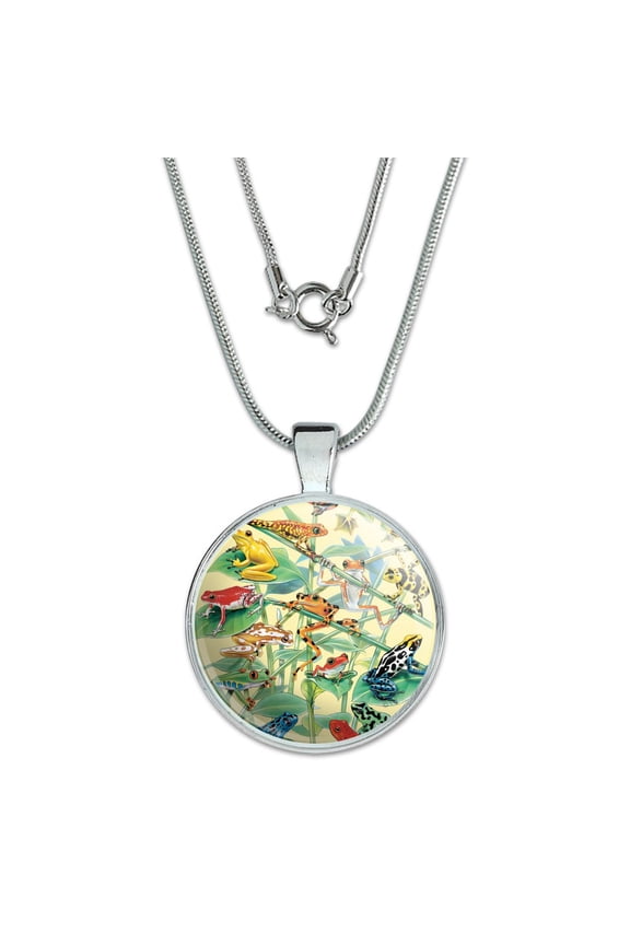 Tropical Rainforest Frogs Froggies Dart 1" Pendant with Sterling Silver Plated Chain