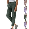 thumbnail image 2 of Qingpeng Womens Cotton Linen Blend Jogger Pants Loose Drawstring Elastic Waisted Cropped Trousers with Rolled Cuffs for Casual Wear, 2 of 6