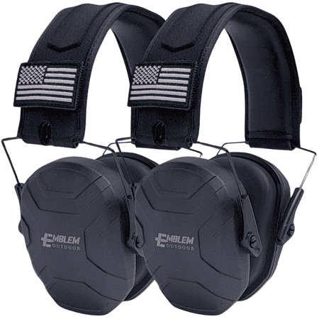 Emblem OD Shield XT Shooting Ear Protection for Gun Range | NRR 24dB | Hearing Protection for Adults and Kids | Slim Noise Reducing Ear Muffs for Sport and Safety (Black) 2 Pack