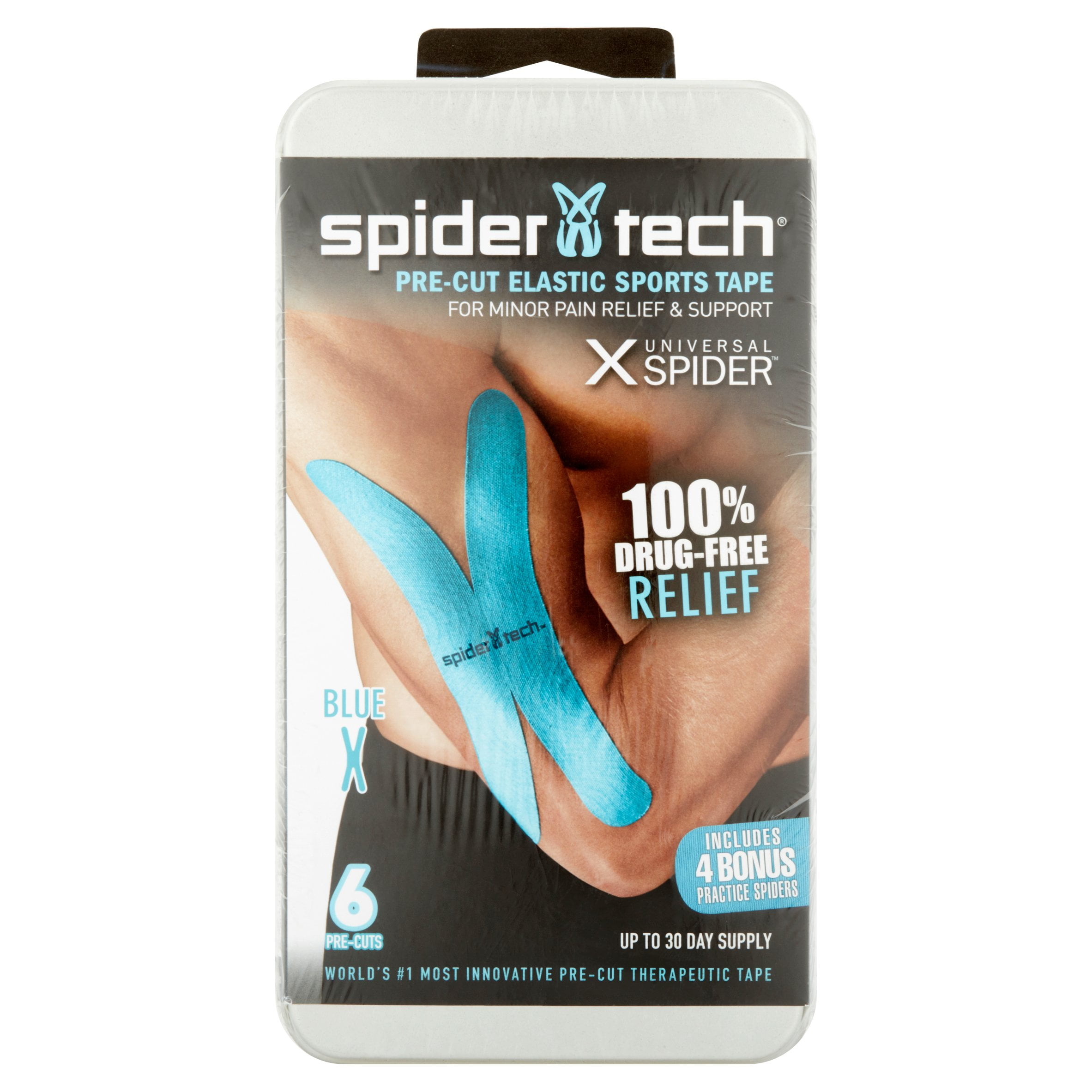 SpiderTech X Universal Spider Blue PreCut Elastic Sports Tape, 6 count