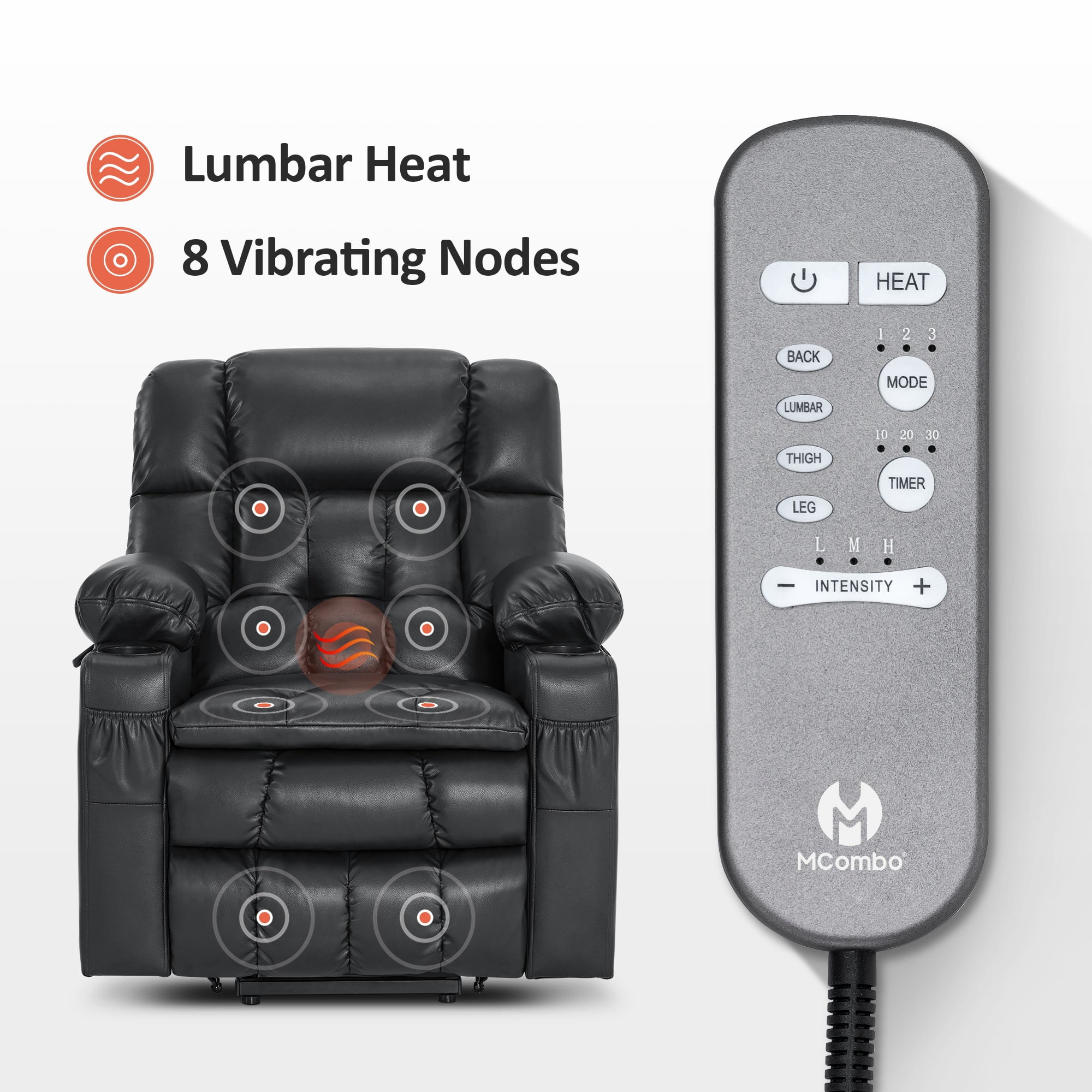 MCombo Lay Flat Dual Motor Power Lift Recliner with Massage and Heat for Petite Elderly, Infinite Position Lift Chair, Faux Leather (Small-Regular, Black)