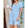 thumbnail image 4 of Avidlove Nightgowns for Women Button Down Bamboo Viscose Nightshirts Short Sleeve Sleepshirt Crew Neck House Dress with Pockets Sleepwear, 4 of 9