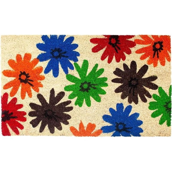 HomeRoots 632312 17 x 29 in. Natural Blue Green & Orange Floral Outdoor Coir Door Mat