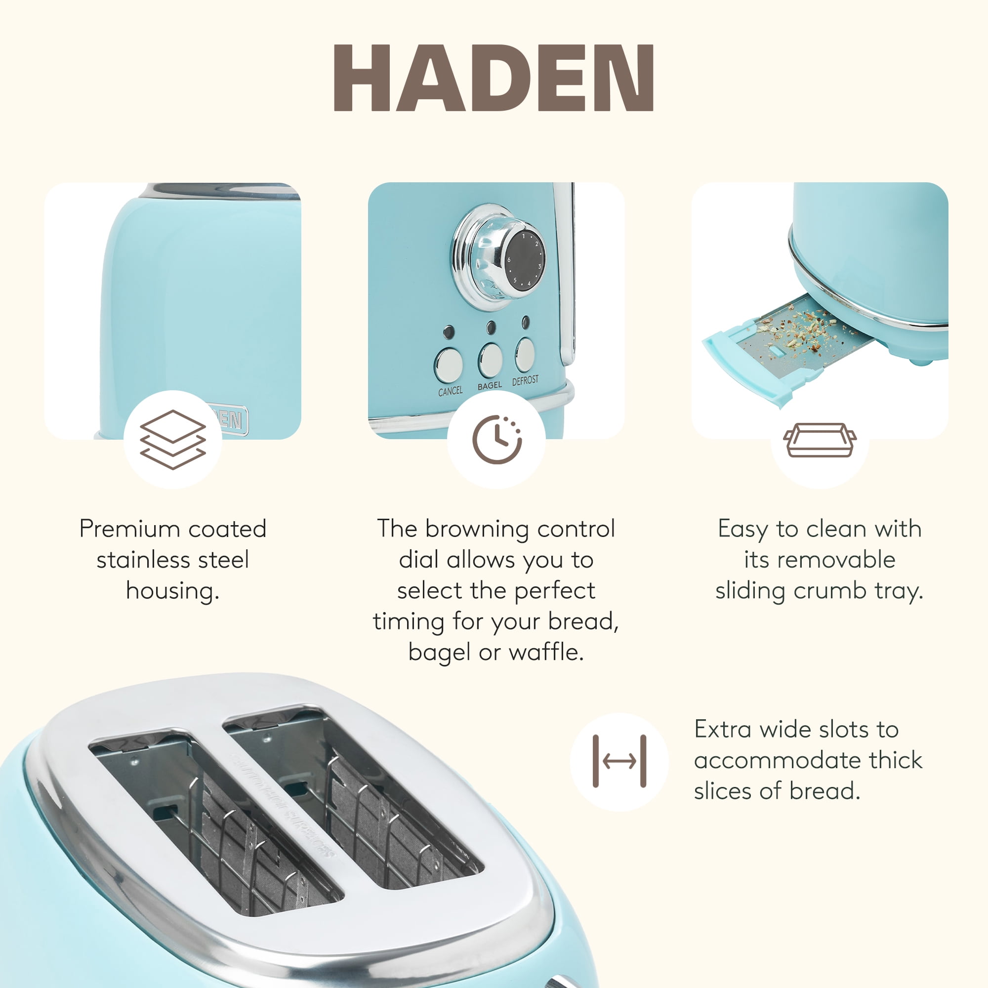 Haden Heritage 1.7 Liter Stainless Steel Kettle with Toaster, Turquoise