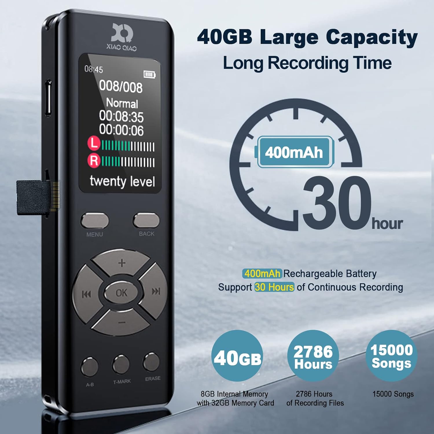 32GB Digital Voice Recorder for Lectures Meetings - Voice Activated Recorder with 2324 Hours Capacity Sound Audio Recorder Dictaphone Recording Device with Playback,MP3 Player,Variable Speed,Password