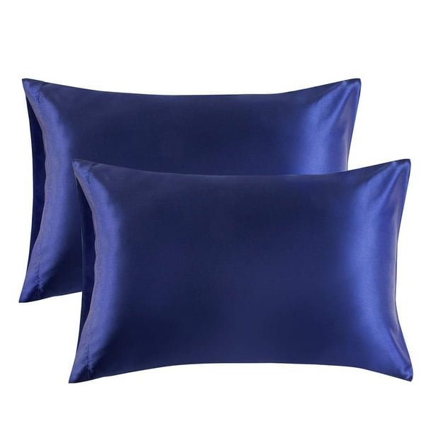 Funda de almohada 2pcs Funda de almohada de satén de poliéster Ropa de cama Funda de almohada para dormir, Azul, US-S, 20x26 Pulgadas Sweethay HA003643-19