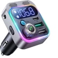 thumbnail image 1 of Transmisor FM Bluetooth 5.3 2022, adaptador de radio de coche Bluetooth auxiliar [micrófono dual más potente y sonido de graves profundos de alta fidelidad], manos libres, 48 W PD y QC3.0, compatible, 1 of 7