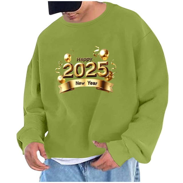 Styesk Chemises pour Hommes Chandail en Molleton Imprimé Année 2025 Chandail Col Rond Manches Longues Exercice Sans Chapeau Chandail à Capuchon