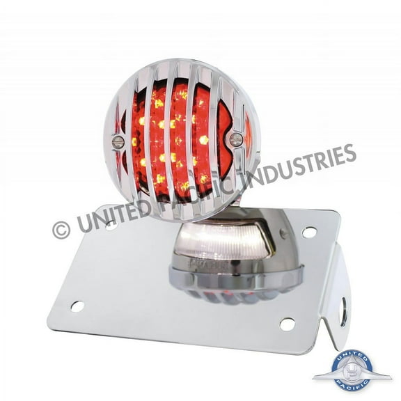 Motorcycle LED “Bobber” Style Horizontal Tail Light with Chrome Grille Bezel - Smoke Lens