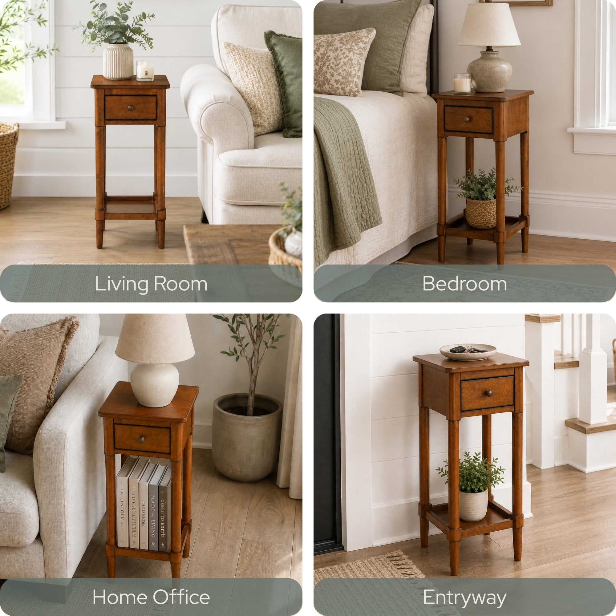 Convenience Concepts French Country Kourtney No Tools 1 Drawer Accent Table with Shelf, Vintage Walnut