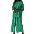 thumbnail image 1 of Mikilon Ensemble Élégant pour Femmes 2 Pcs Manches Courtes Couleur Unie Col Rond (Haut + Pantalon) Mode Manches Courtes Ensemble Chemise Col Rond Gris S, 1 of 7