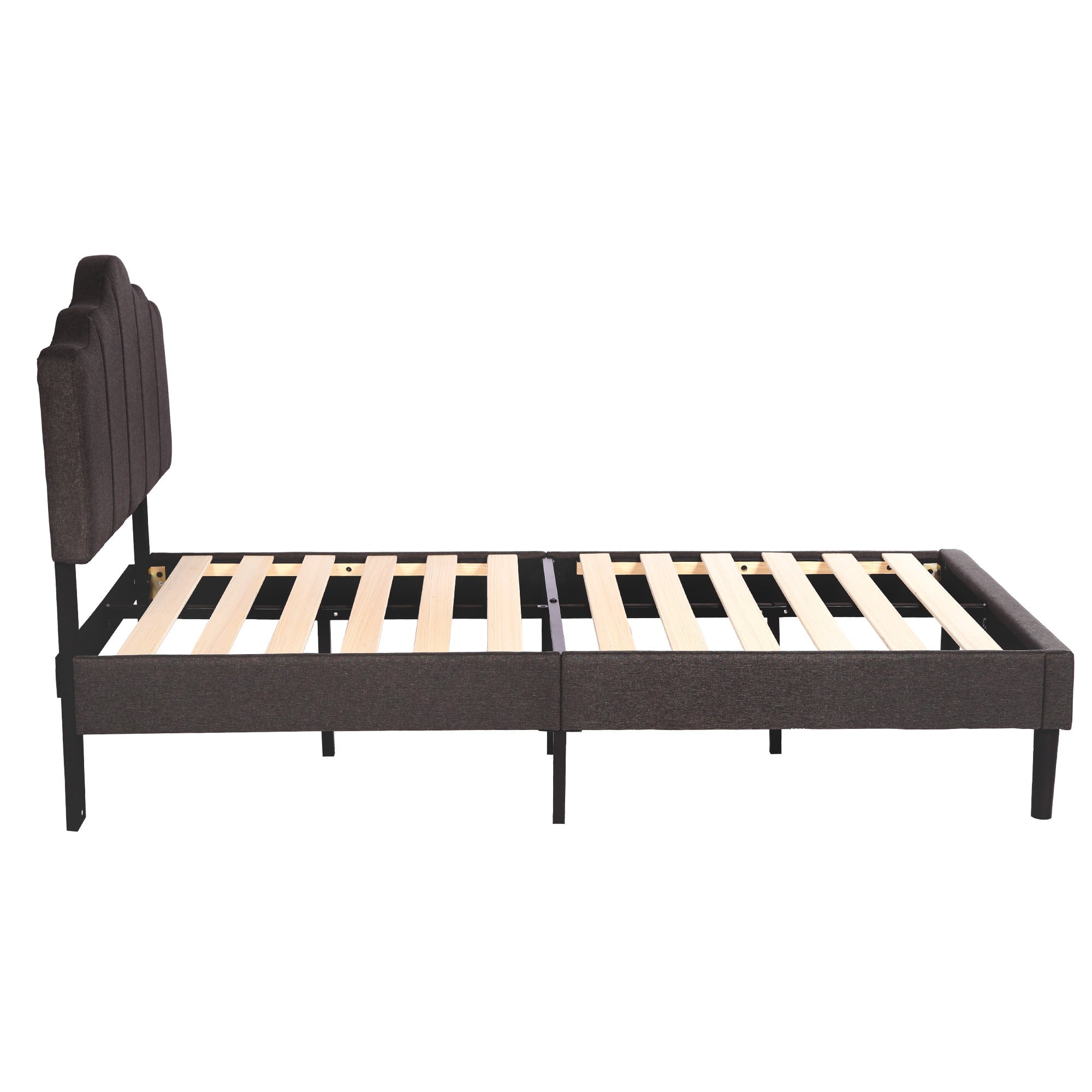 VECELO Queen Size Upholstered Platform Bed Frame with Adjustable Headboard, No Box Spring Needed, Easy Assembly, Dark Gray