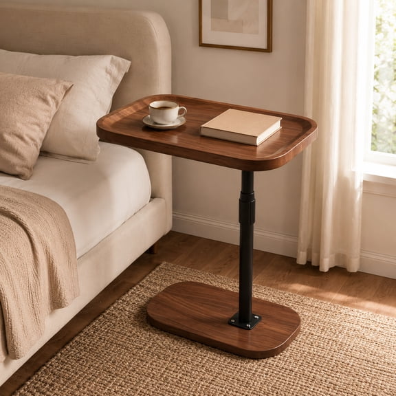 GIRACOA Adjustable TV Tray, 360°Swive C Side Table for Small Spaces, Adjustable Height End Table for Sofa, Living Room, Bedroom with Phone and Tablet