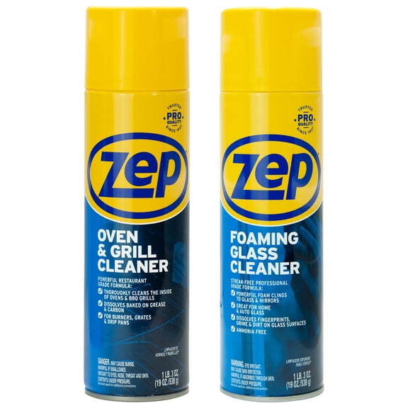 Zep Oven & Grill Cleaner 19 oz and Zep Foaming Glass Cleaner 19 oz Kitchen Oven and Window Cleaning Bundle for Grills and Glass