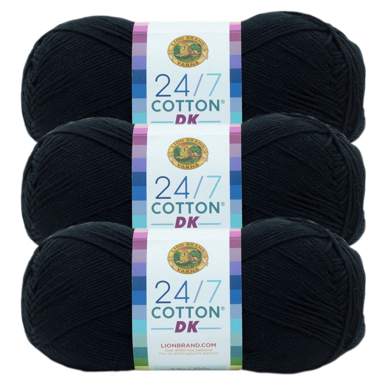 Lion Brand 24/7 Cotton® DK Yarn #3 Light/DK weight 100g/273m 3-Pack