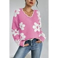 thumbnail image 4 of NACOjama Womens Long Sleeve Sweater V Neck Casual Loose Knit Top Pink L, 4 of 5