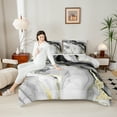 thumbnail image 4 of Manfei Marble Pattern Queen Comforter Set,Modern Fluid Stripe Bedding Sets,Gray Black Gold Bedding Comforter Set For Men Women,Ultra Soft Home Decor Reversible,3pcs, 4 of 8